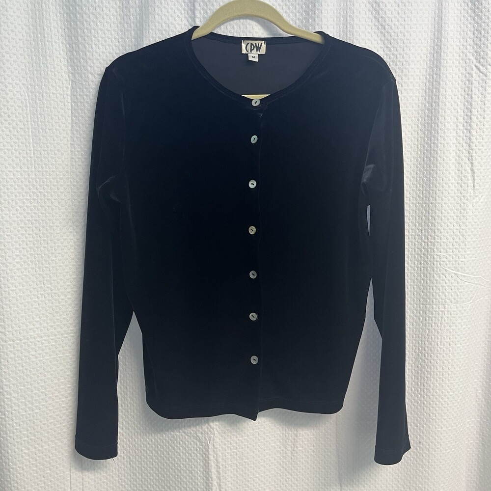 Vtg CPW Women’s Black Velvet Cardigan Sweater‎ Medium Romantic Classic Elegant